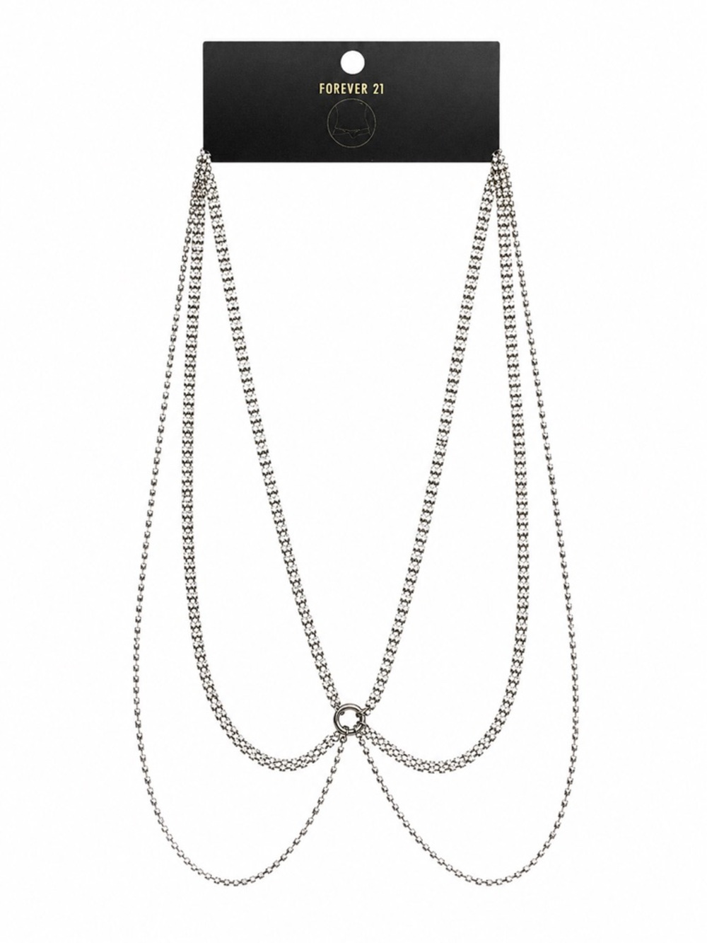 Forever 21 Silver Rhinestone Body Chain Draped Chest Necklace